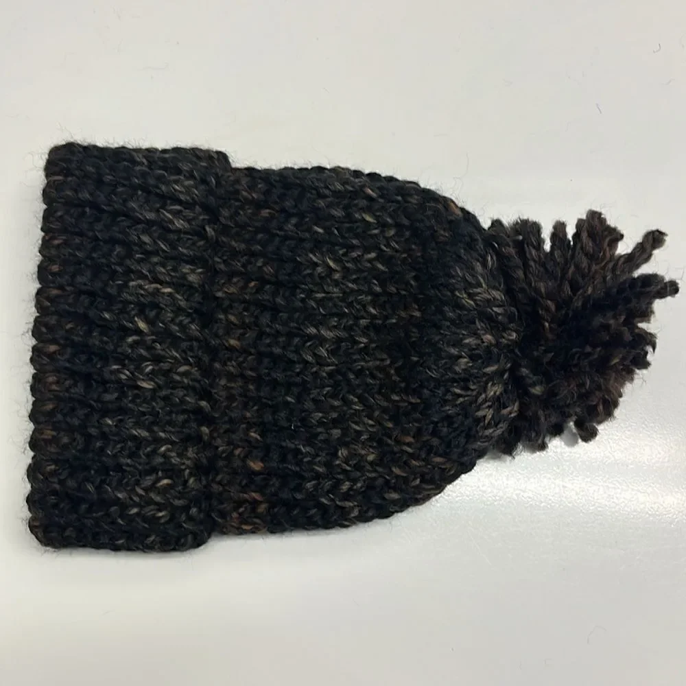 Hand Crafted Wool & Acrylic Knitted Black & Brown Marbled Winter Hat- Infant/XSm